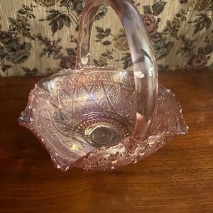 Antique Pink Carnival 9” LE Smith Glass Co Basket